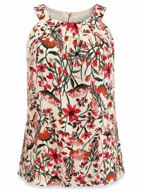 Violet + Claire Floral Pleated Sleeveless Blouse Cream XL